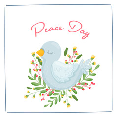 White Cartoon Dove Sitting On The Greenery With Its Eyes Closed Enjoying The Peace In The World