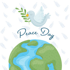 Dove Carrying Olive Branch Illustration Concept. International Peace Day Card Design