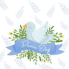 White Cartoon Dove Sitting On The Greenery With Its Eyes Closed Enjoying The Peace In The World