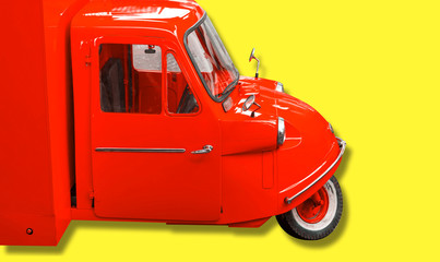 Red Yellow Tricycle on yellow background with clipping part