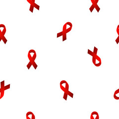 Red ribbon seamless pattern. AIDS cancer awareness symbol. December 1. Isolated on white background.