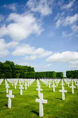 alignement de croix blanches des soldats morts dans cimetière militaire américain après la guerre