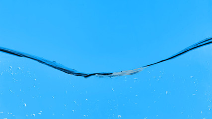 transparent water on blue background with droplets