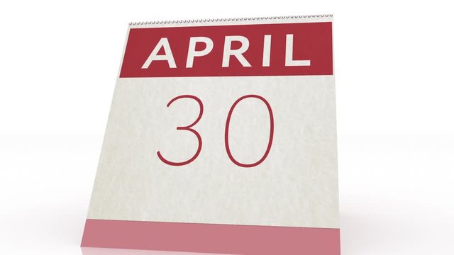 April 30 date. calendar change to April 30 animation