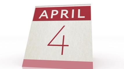 April 4 date. calendar change to April 4 animation