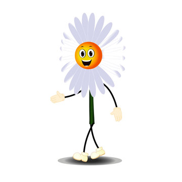 Daisy Flower Walking - Cartoon Vector Image