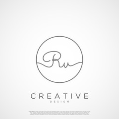 Elegant Initial Letter RV Logo With Circle. Initial letter handwriting and signature logo.