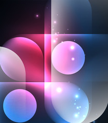 Light neon glow circles background, bright banner with shiny round shapes and electric effects.
