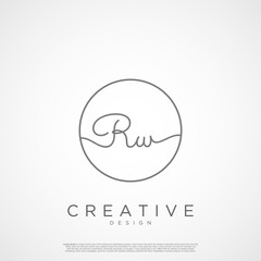 Elegant Initial Letter RW Logo With Circle. Initial letter handwriting and signature logo.