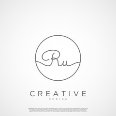 Obraz premium Elegant Initial Letter RU Logo With Circle. Initial letter handwriting and signature logo.