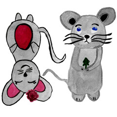 Illustration mouse symbol of the new year 2020 gray and red