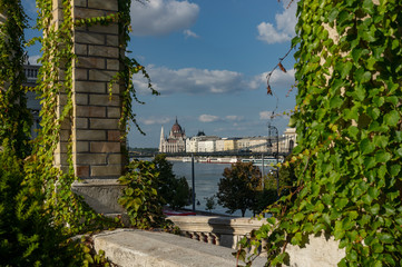 Obraz na płótnie Canvas Landscape view to Budapest from Buda Castle Garden Bazaar (Várkert Bazár)