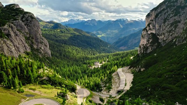 Aerial viewof Passo Falazarego near Sass de Stria peak, Dolomites
