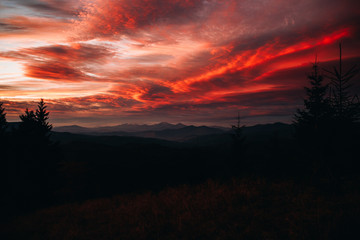 Fototapeta premium Silhouettes of mountains at sunset