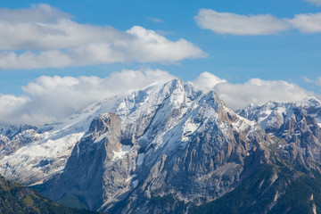 Fototapeta na wymiar snowcapped Marmolada mountain peak in summer