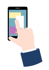 Smartphone, hand clicking. Flat design isolated on white. Vector image