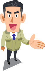 案内する工務店の男性