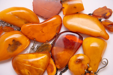 Lot of Antique genuine natural Baltic amber stone jewelry brooch