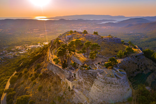 Aerial view of the castle of Saint George in Kefalonia island, Greece.