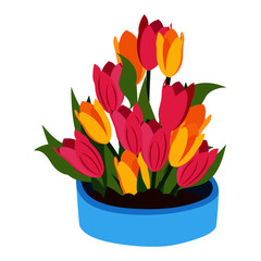 Paper Flowers in Vase - Cartoon Vector Image