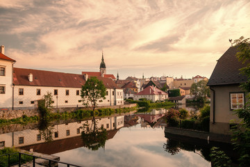 Sunset at the city of "Jindrichuv Hradec" which means Henry's Castle in the region South Bohemian, at the "Hammersky Potoc" (Hammer brook) lake. CZ