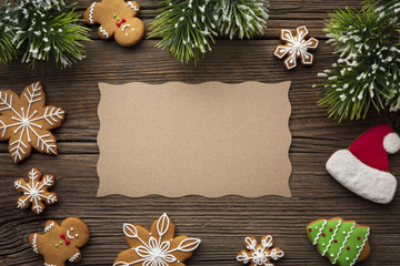 Top view christmas frame with mock-up