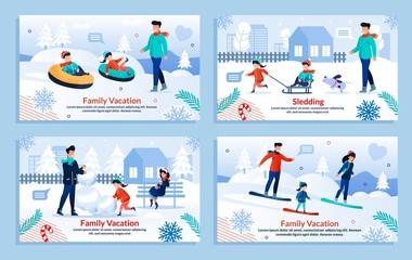 Parents and Children Winter Activities Banner Set