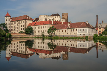 Castle at he city of Jindrichuv Hradec (Henry's Castle) in the region South Bohemian, at the "Hammersky Potoc" (Hammer brook) lake. CZ