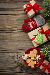 Top view festive christmas gifts