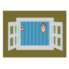 Window with Outside Clock View - Cartoon Vector Image