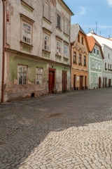 Street view at the city of Jindrichuv Hradec (Henry's Castle) in the region South Bohemian, CZ
