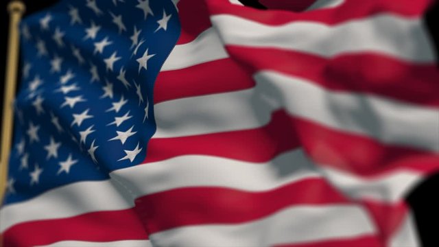 close-up of america country flag, Ripples in the wind, slow motion.