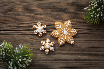 Top view christmas decoration on a table