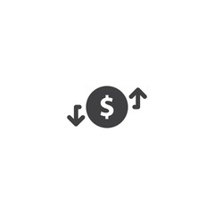 Dollar rate decrease and increase, money arrow up and down. Vector icon template
