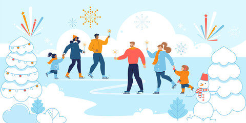 Fototapeta premium Christmas Eve Family Tradition Flat Vector Concept