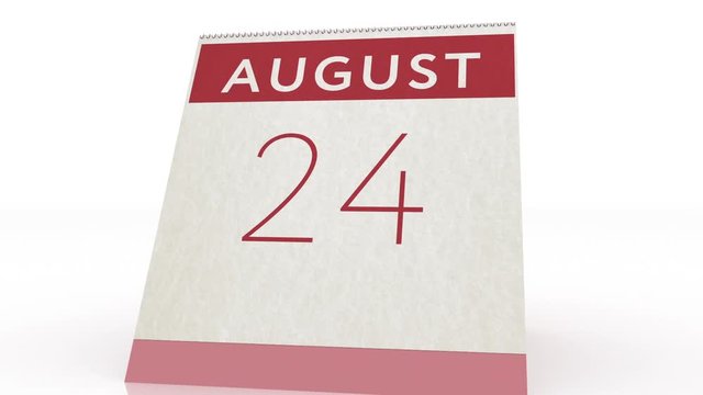 August 24 date. calendar change to August 24 animation
