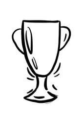 Illustration Hand Drawn Brush of Trophy Cup Champion Winner. Flat, Icon, Sign, Logo, Symbol, Object, Graphic Design, Element, Background, Print.