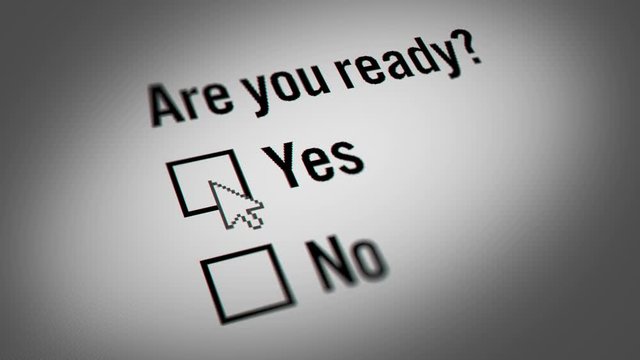 Close up of Yes and No Checkbox Marking Survey "Are you ready?".  Checking Yes and No Option on White  Background.