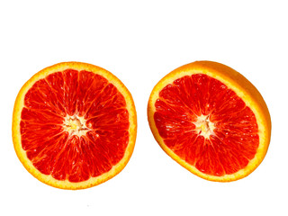 Top view of half cutted red bloody orange.