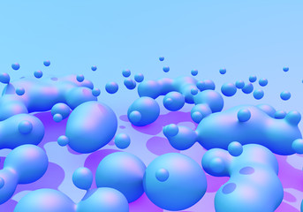 Abstract background with blue and purple liquid drops. 3D illustration