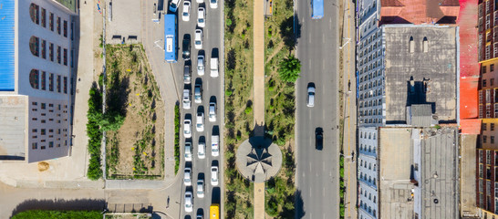 Aerial view of Ulaanbaatar, the capital of Mongolia, circa June 2019