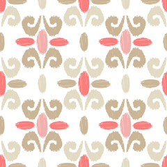 Ikat. Seamless pattern. Traditional ornament. Geometric background. Vector illustration for web design or print.