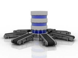 3d rendering Database storage data base WITH conveyor belt 