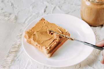 peanut butter sandwich. Healthy and tasty breakfast or snack.