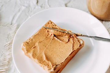 peanut butter sandwich. Healthy and tasty breakfast or snack.