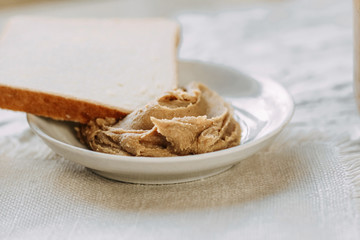 thick peanut butter close-up. Healthy eating