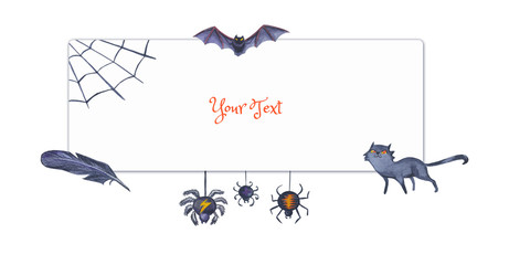 Halloween original frame. Watercolor illustration with cartoon monsters.