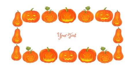 Halloween frame with pumpkin for invitations, congratulations and other text.