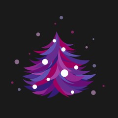 purple Christmas white fir tree with colorful snow. Violet crazy Spruce isolated on black background.