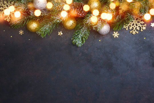 Christmas or New Year dark background with season decorations